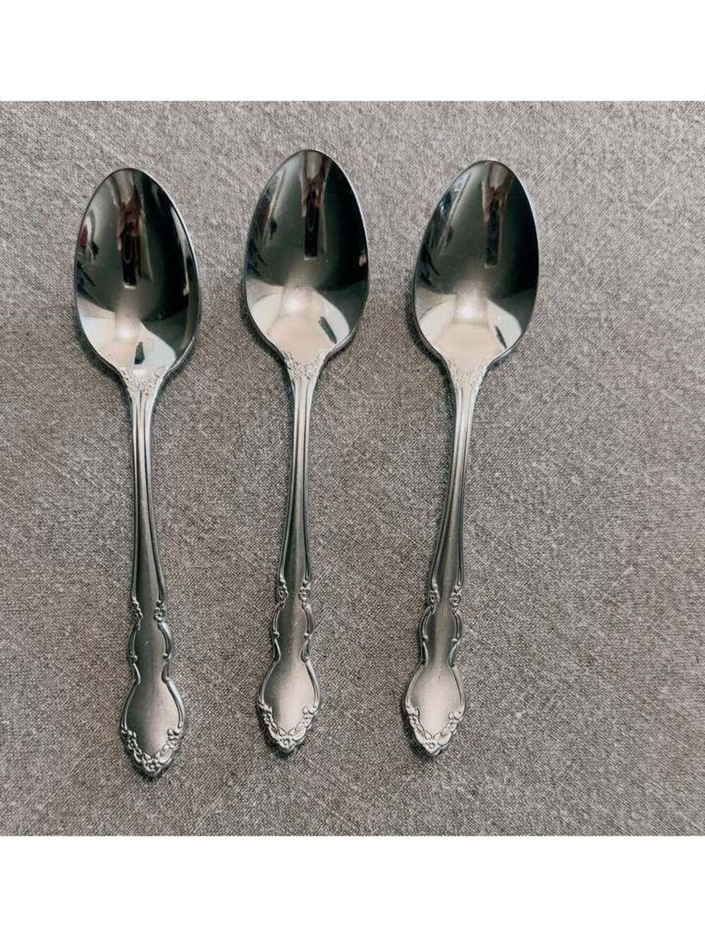 Vintage Oneida USA Plantation Stainless Steel Spoons Floral Set of 3